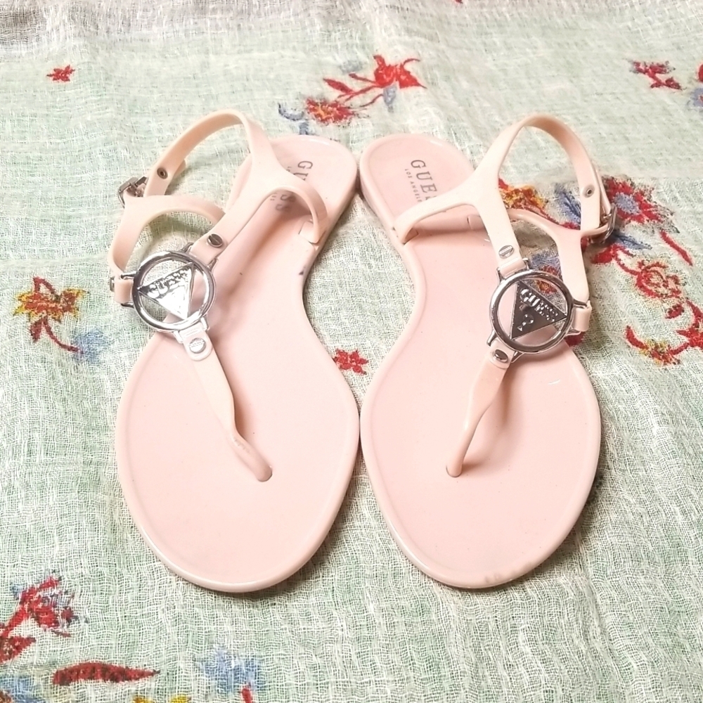 GUESS Pink T Strap Jelly Sandals Size 9 Medium
